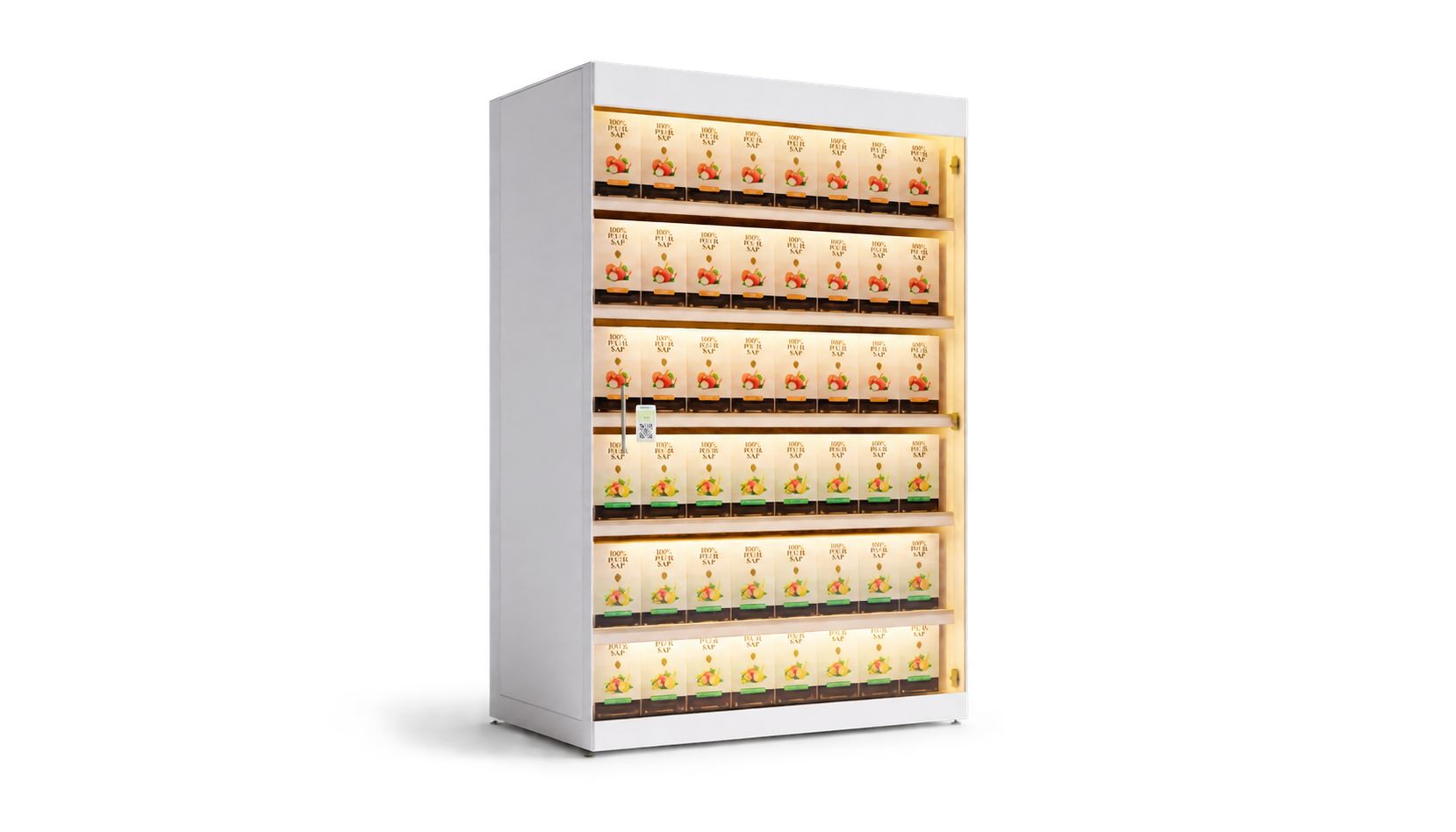 Licht winkelrek met meerdere schappen en verpakte producten